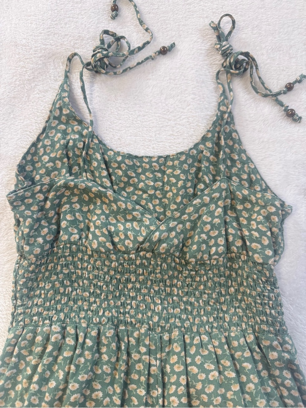 American Eagle Floral Jumpsuit XS Petite Green Wide Leg Smocked Waist - Picture 3 of 6